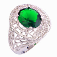 Wholesale Charm Fancy Oval Cut Emerald Quartz 925 Silver Ring Size 7 8 9 10 Shinning Green Jewelry Unisex Rings Free Shipping