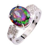 Wholesale Graceful Modest Rainbow Topaz & White Sapphire 925 Silver Ring Size 7 8 9 10 Fascinate Fashion Jewelry Free Shipping