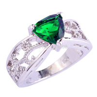 Wholesale Free Shipping New Triangle Cut Emerald Quartz 925 Silver Ring Size 6 7 8 9 10 11 12 Preeminent Gift For Unisex Rings