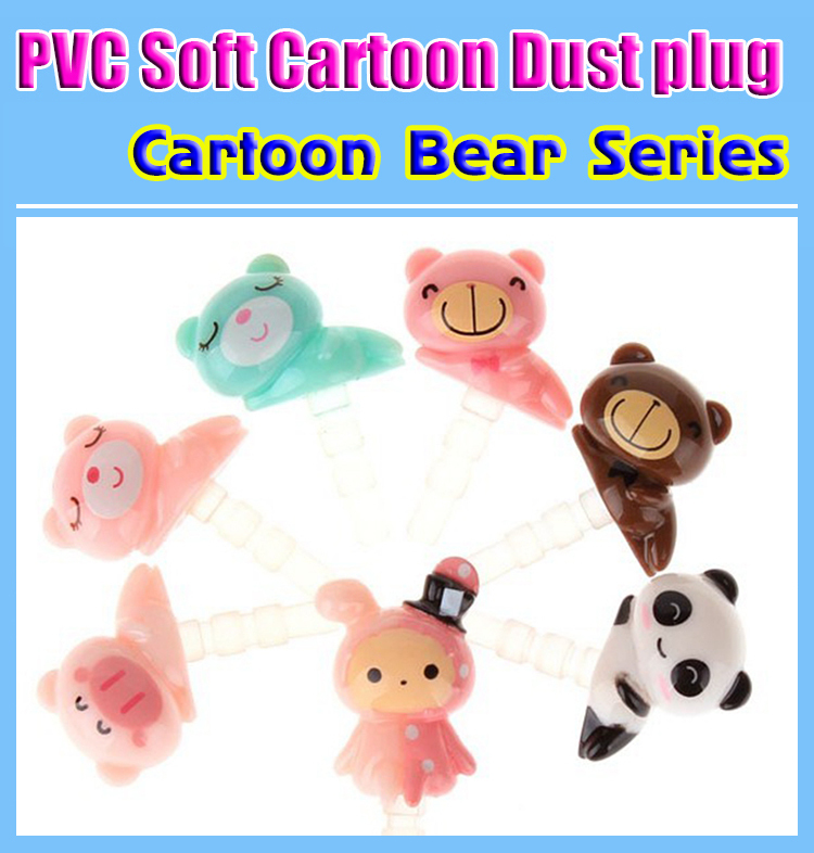 HOT New Super dustproof cute cartoon Bear Series anti dust plugs earphones for iPhone 6 Samsung