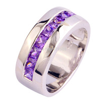 Wholesale Cocktail Party Jewelry Rings Amethyst 925 Silver Band Ring Size 6 7 8 9 10 New Fashion For Unisex Free Shipping