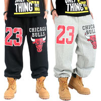 Hip Hop Bulls 23 Men Sweatpants Plus Size Cotton Thick Fleece Warm Pants Fashion HipHop Sport Man Trouser Black/Gray 3XL