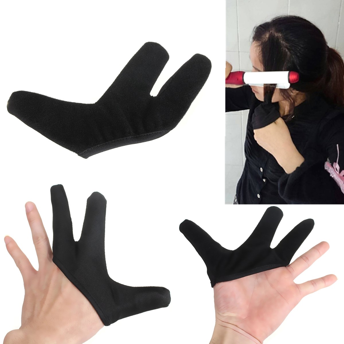 1PC Newest Design Three fingers design Hair Strag Hairdressing Heat Resistant Finger Glove Black Straightening Curling