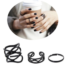 3Pcs/set Punk Retro Personality Multilayer Hollow Exaggerated Geometry Black Metal Cross Rings Band Knuckle Ring Set For Women