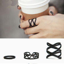 3Pcs set Punk Retro Personality Multilayer Hollow Exaggerated Geometry Black Metal Cross Rings Band Knuckle Ring