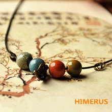 Ethnic Style Pendant Original Handmade Necklace Glazed Ceramic Beads Iridescent Women Jewelry Handicraft