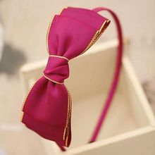 2015 New High Quality Golden Edge Solid Color Ribbon Bow Headband for Women Three Layers Ribbon