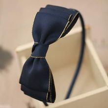 2015 New High Quality Golden Edge Solid Color Ribbon Bow Headband for Women Three Layers Ribbon