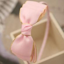 2015 New High Quality Golden Edge Solid Color Ribbon Bow Headband for Women Three Layers Ribbon