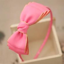 2015 New High Quality Golden Edge Solid Color Ribbon Bow Headband for Women Three Layers Ribbon