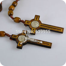 NEW Brown wood Rosary Beads INRI JESUS Cross Pendant Necklace Catholic Fashion Religious jewelry