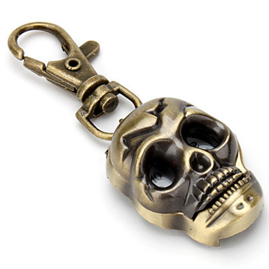 Unisex Alloy Analog Quartz Keychain Watch with Skull Heads Bronze 