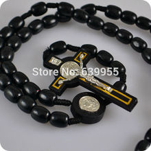 NEW Black wood Rosary Beads INRI JESUS Cross Pendant Necklace Catholic Fashion Religious jewelry