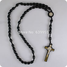 NEW Black wood Rosary Beads INRI JESUS Cross Pendant Necklace Catholic Fashion Religious jewelry