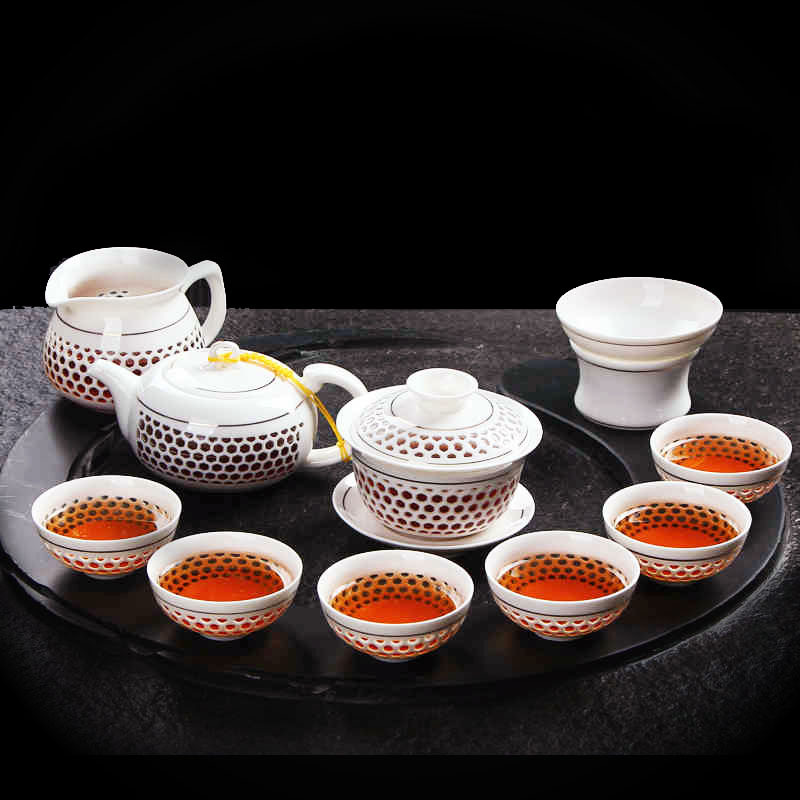 Drinkware 10pcs sets Exquisite Tea Sets White Tea Cup Teapot Ceramic Gaiwan Tea infuser Kung Fu