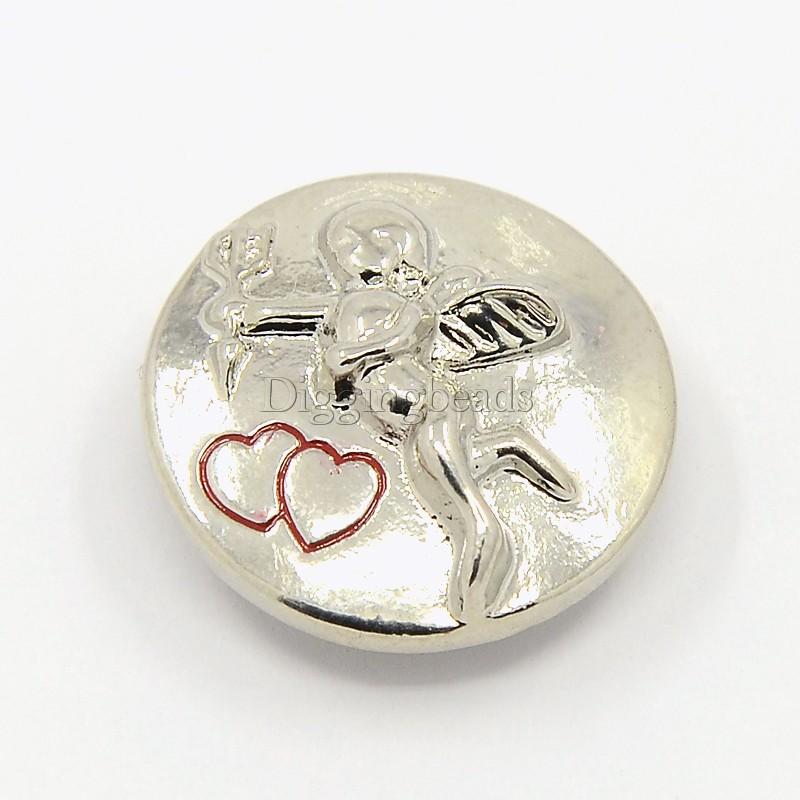 20pcs Red Flat Round Carved Cupid Alloy Enamel Jeans Snap Buttons about 19mm in diameter 9mm
