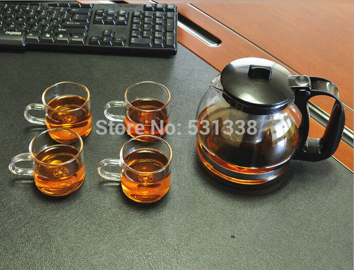 Five piece Set 1300ml tea pot stainless steel filter strainer infuser safe and heat resistant glass