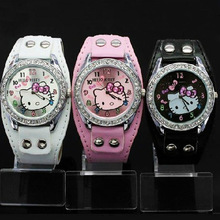 2015 New Hello Kitty Watches Fashion Ladies Quart Watch Vintage Kids Cartoon Wristwatches Analog King Girl Brand Quartz women
