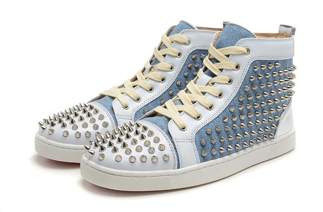 High quality real 100 genuine leather sneakers for women fashion rivet spikes blue punk Casual 100