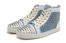 High quality real 100 genuine leather sneakers for women fashion rivet spikes blue punk Casual 100