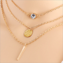 New Fashion Multi 3 Layers Chain Necklace Coins Crystal Long Strip Pendant Gold Plated Necklaces Jewelry For women