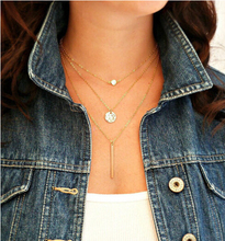 New Fashion Multi 3 Layers Chain Necklace Coins Crystal Long Strip Pendant Gold Plated Necklaces Jewelry