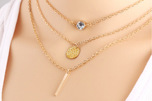 New Fashion Multi 3 Layers Chain Necklace Coins Crystal Long Strip Pendant Gold Plated Necklaces Jewelry