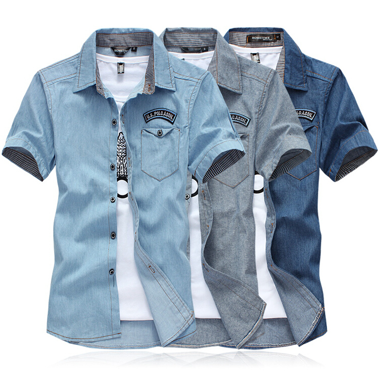 Big yards han edition cultivate one s morality men s new summer cotton denim shirt with