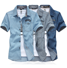 Big yards han edition cultivate one s morality men s new summer cotton denim shirt with