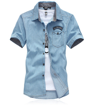 Big yards han edition cultivate one s morality men s new summer cotton denim shirt with