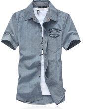Big yards han edition cultivate one s morality men s new summer cotton denim shirt with