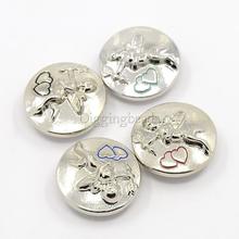 20pcs Mixed Color Flat Round Carved Cupid Alloy Enamel Jeans Snap Buttons about 19mm in diameter, 9mm thick, knob 5mm