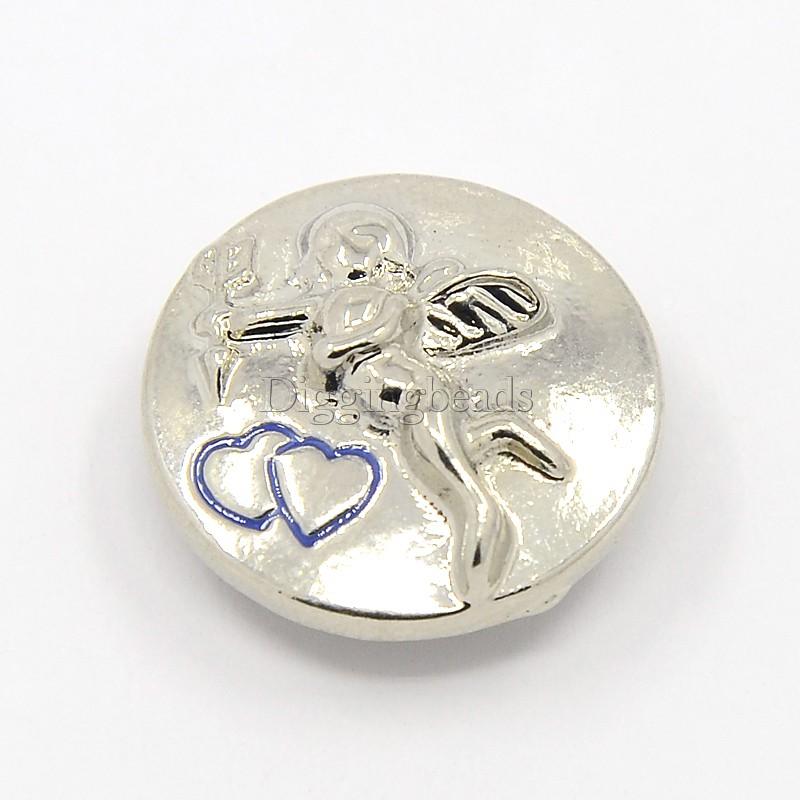 20pcs Blue Flat Round Carved Cupid Alloy Enamel Jeans Snap Buttons about 19mm in diameter 9mm
