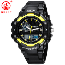 Militar del ejército OHSEN LED Digital Dual Core reloj para hombre deporte fecha día cronómetro negro Rubber Band reloj 50 M natación buceo relojes