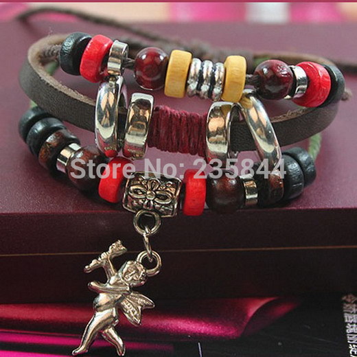 A16 1pcs Fashion Leather Cute Infinity Charm Cupid Wrap Multilayer Bracelet H6842 P