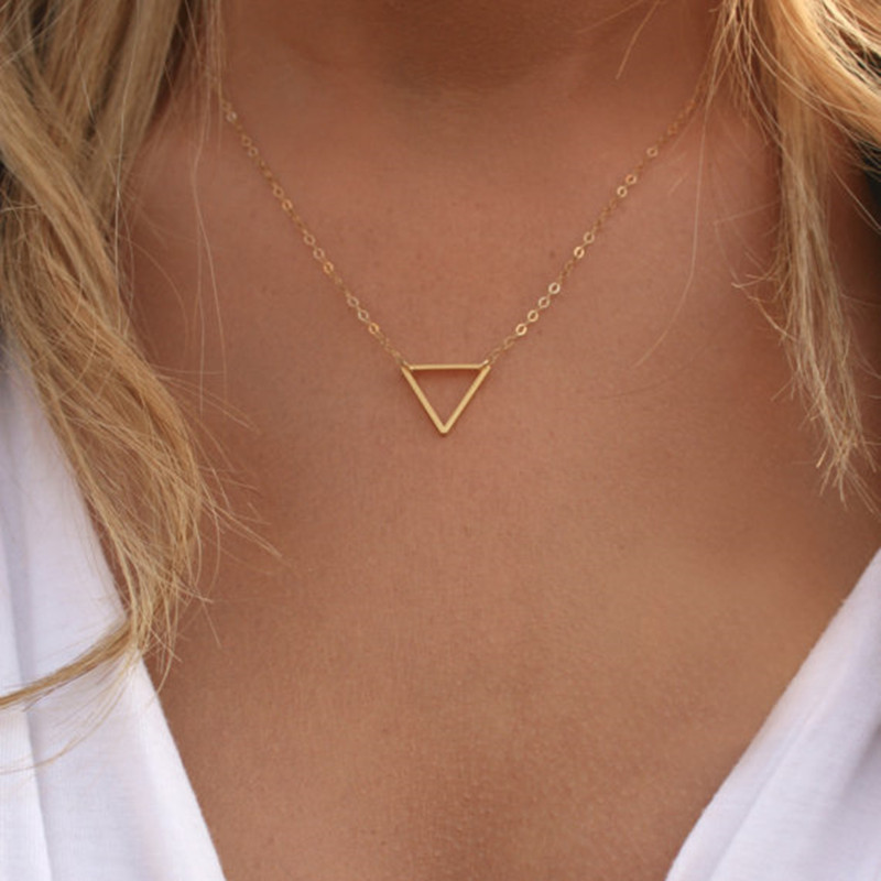 Simple 18K gold silver plated hollow triangle short necklaces pendants for women 2015 fashion girl jewelry