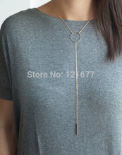 Fashion Gold Plated Thin Chain Round Circle Simple Necklace Long Tassel Bar Pendant Necklaces Sexy Women