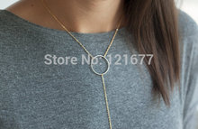 Fashion Gold Plated Thin Chain Round Circle Simple Necklace Long Tassel Bar Pendant Necklaces Sexy Women