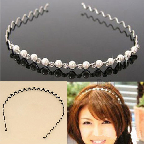 Hot selling Korean Fashion Rhinestone Imitation Pearl Wave Hairpin Hair Band Headband Accessories