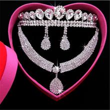 2015 new fashion Jewelry sets LUXURY RHINESTONE Bride Crown Bridal Necklace 3 PCS Suit Marriage Accessories SILVER earrings