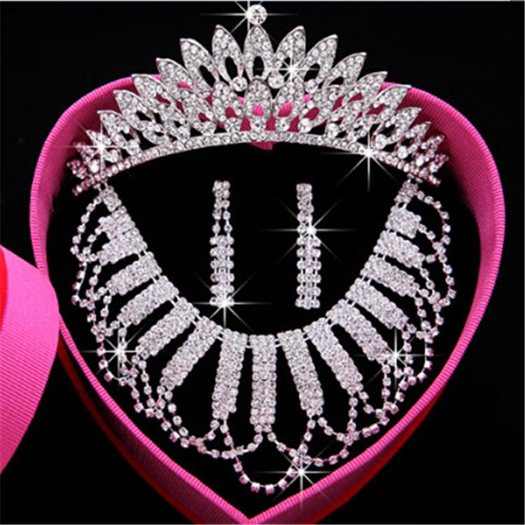 2015 new Korean fashion Jewelry sets Bride Crown Bridal Necklace Three piece Suit Marriage Accessories SILVER