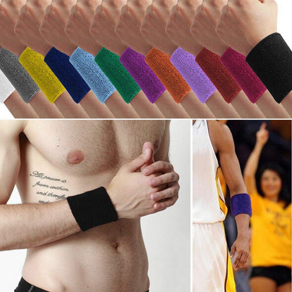 5 PCS Sweatbands Terry Cloth Cotton Wrist Sweat Band Wristband Sport Yoga Workout Running Women Men
