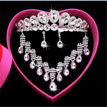 2015 new fashion Jewelry sets beautiful Bride Crown Bridal Necklace 3pcs Suit Marriage Accessories SILVER earrings 2 pcs