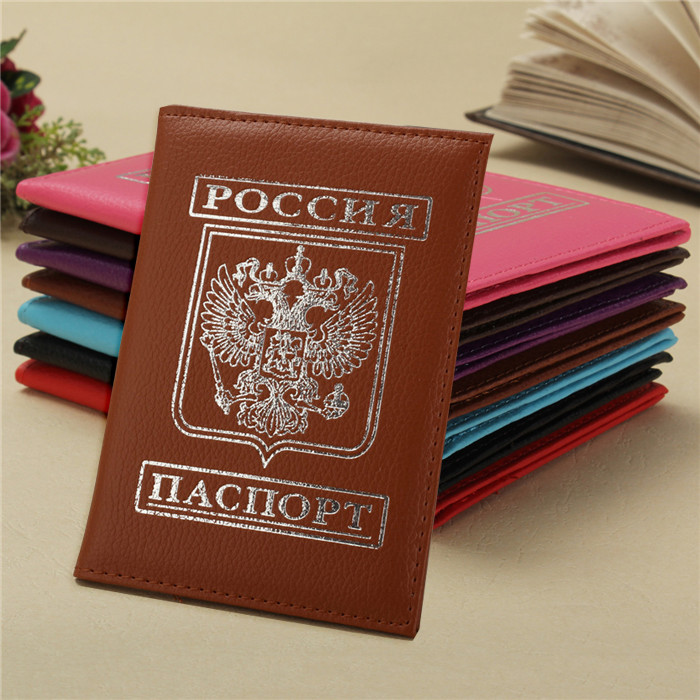 Women Men Travel Passport Holder Cover ID Card Bag Passports Leather Protective Sleeve Russias National Emblem