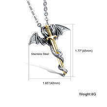 Punk Rock Dragon Sword Men Necklace Cool Gold Silver Stainless Steel Long Chain Men Jewelry Necklace