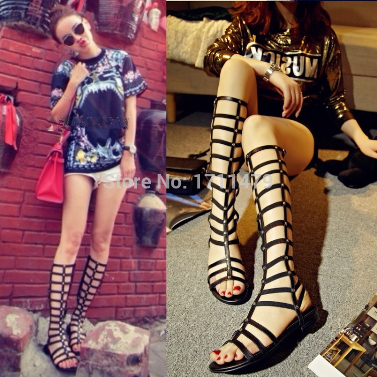 Plus Size Retro Fashion Knee High Women Sandals Boots Cutouts Summer ...