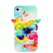 Luxury Bright Cute Case For iPhone 4S Back Cover 3D Butterfly Colorful Soft TPU Skin Phone