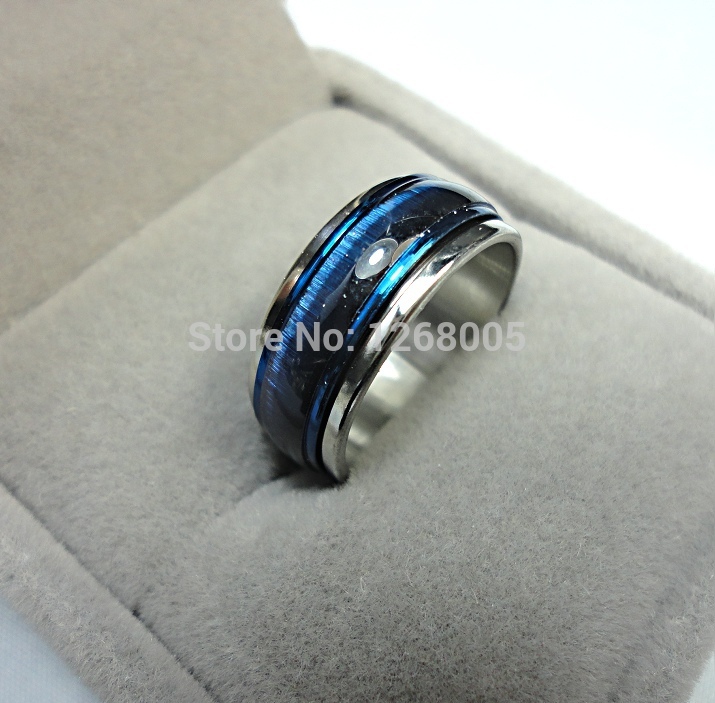 2015 HOT New Fashion Jewelry top Blue Cat eye Enamel men women Rotation Stainless steel Ring