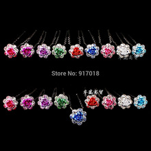 Wholesale 20pcs Lot Clear Crystal Rhinestone Rose Flower Hair Pin Clips Women Wedding Bridal Hair Jewelry