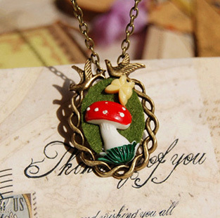 2015 colar Original zakka style butterfly mushrooms necklaces pendants for women handmade jewelry accessories